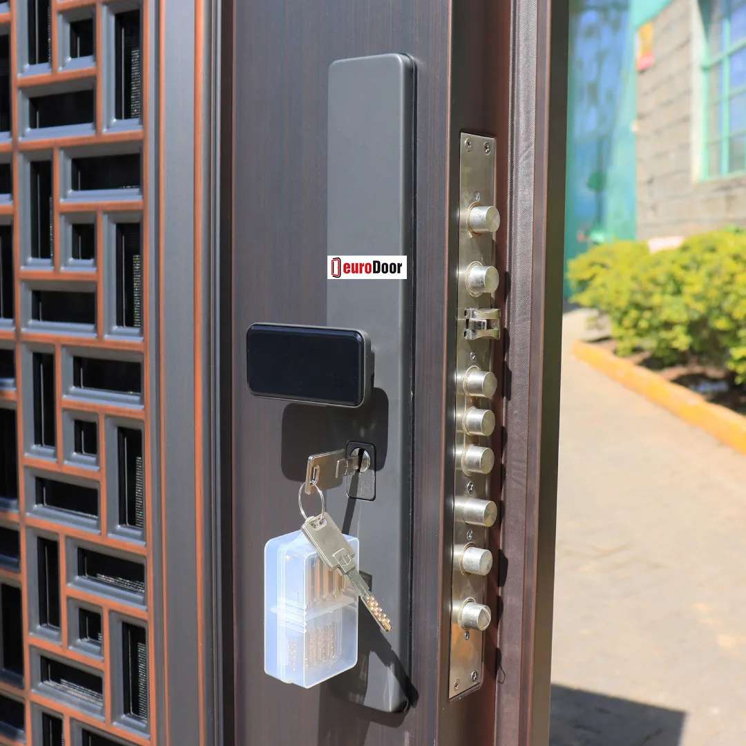 cross section of brown copper door with multiple locking points